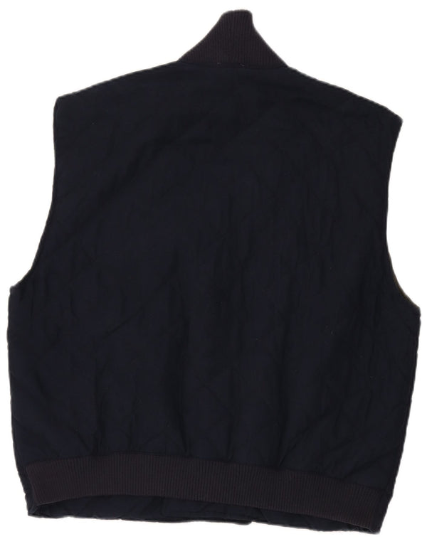 Vintage hombres doble pecho acolchado Gilet Reino Unido 40 poliéster azul marino grande