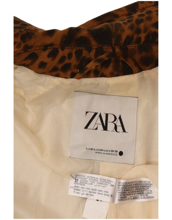 Zara Mujer Abrigo Extragrande UK 44 Algodón Estampado Animal Marrón Medio