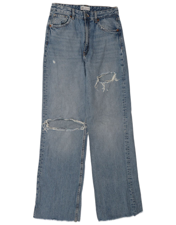 Zara Jeans desgastados de cintura alta para mujer EU 38 Small W28 L34 Algodón azul