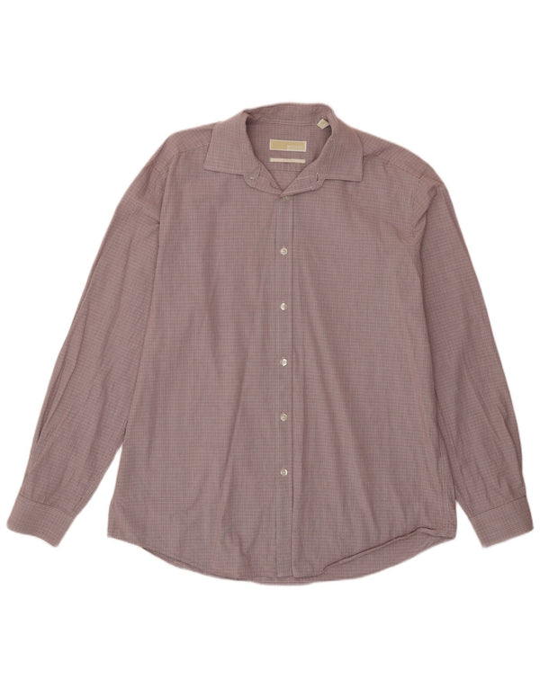 Michael Kors Camisa ajustada para hombre talla 16 1/2 algodón a cuadros granate grande