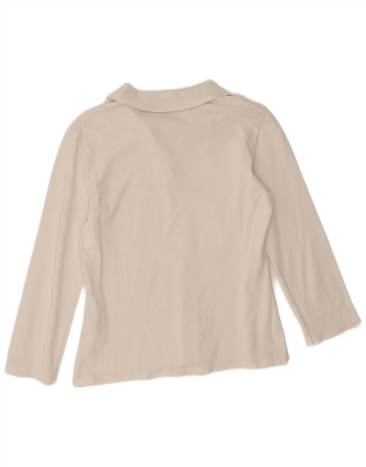 Benetton Polo De Manga Larga Para Mujer UK 42 Medium Blanco