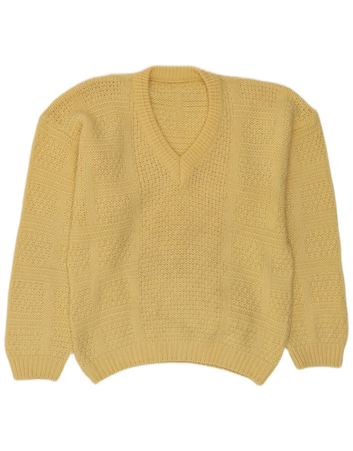 Vintage hombres V-cuello jumper suéter medio amarillo lana