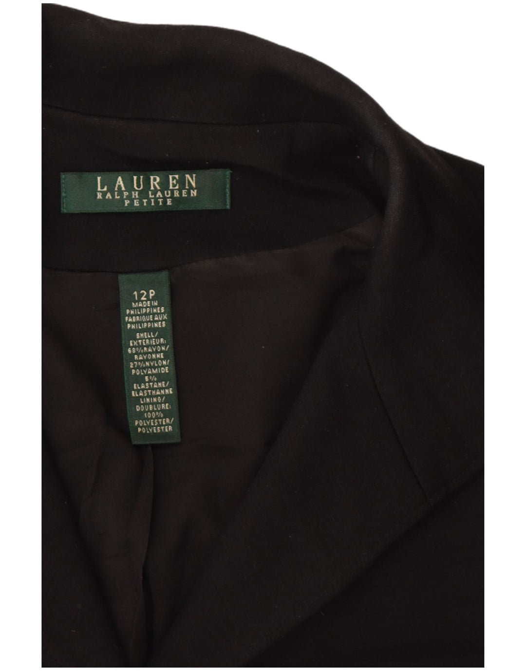 RALPH LAUREN Chaqueta tipo blazer de 5 botones para mujer, talla pequeña, talla 12, color negro