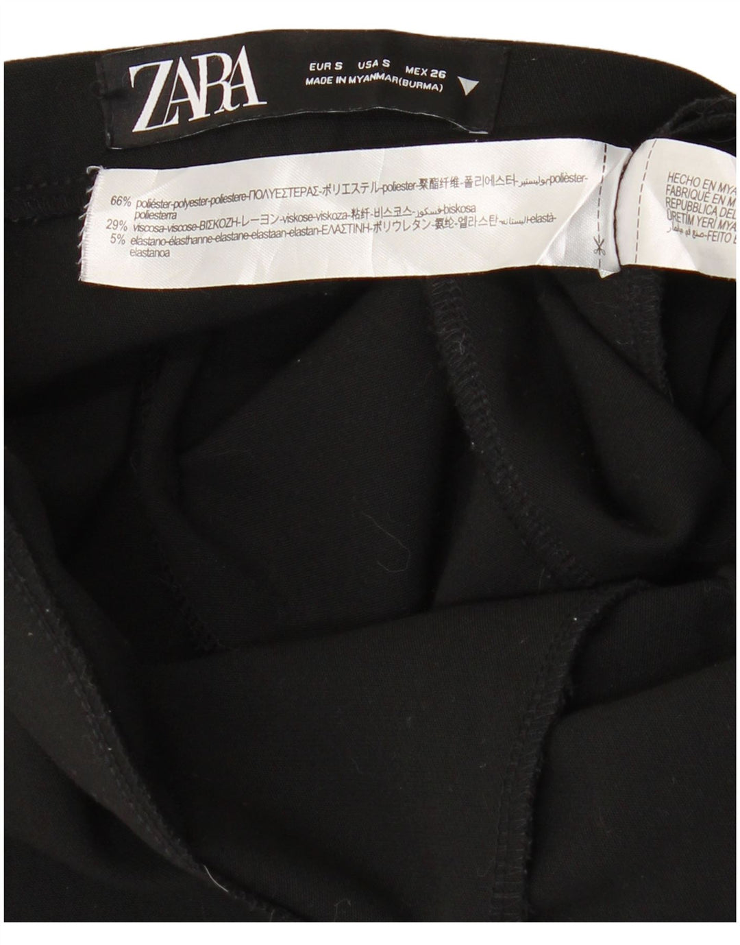 ZARA Mujer Pantalones Casual Slim Small W26 L27 Negro Poliéster