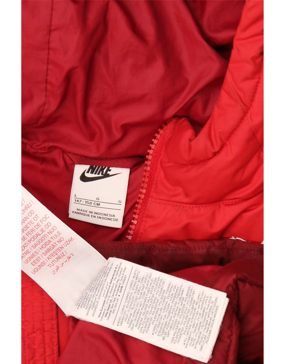 Nike Chaqueta acolchada con capucha para niños 12-13 años Grande Rojo Colorblock Poliéster