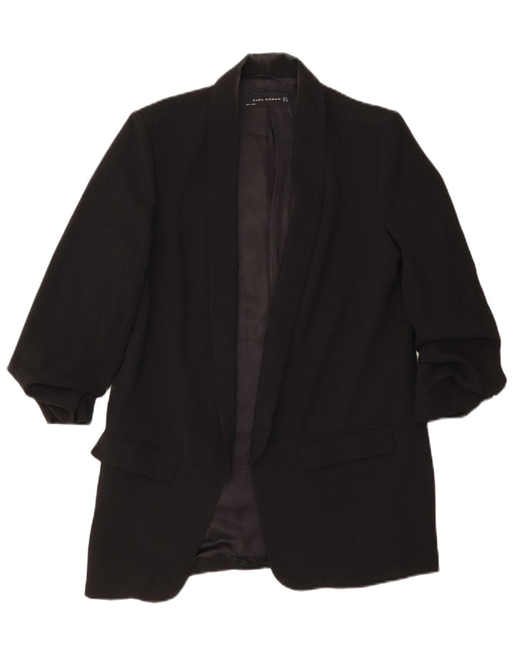 Zara Mujer Chaqueta Americana Abierta Manga 3/4 UK 10 Small Poliéster Negro