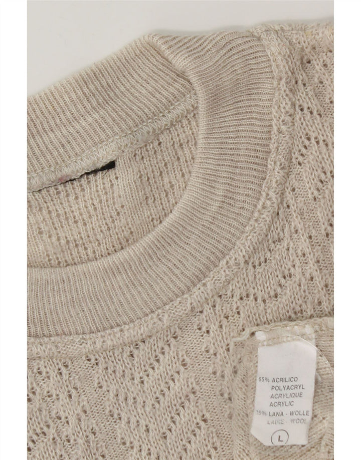 Vintage hombres cuello redondo jersey suéter grande beige Argyle/diamante acrílico