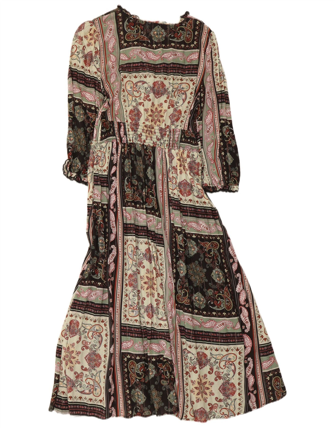 Monsoon Vestido largo de manga 3/4 para mujer UK 40 Small Multicolor Patchwork