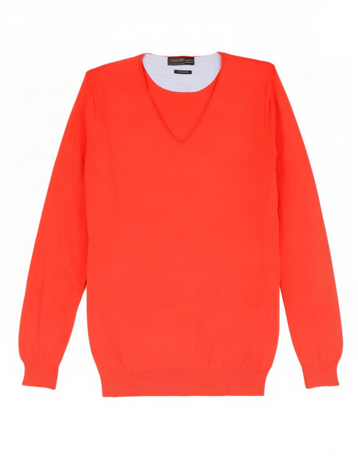 Zara Hombre Jersey Con Cuello En V Jersey Grande Rojo Algodón