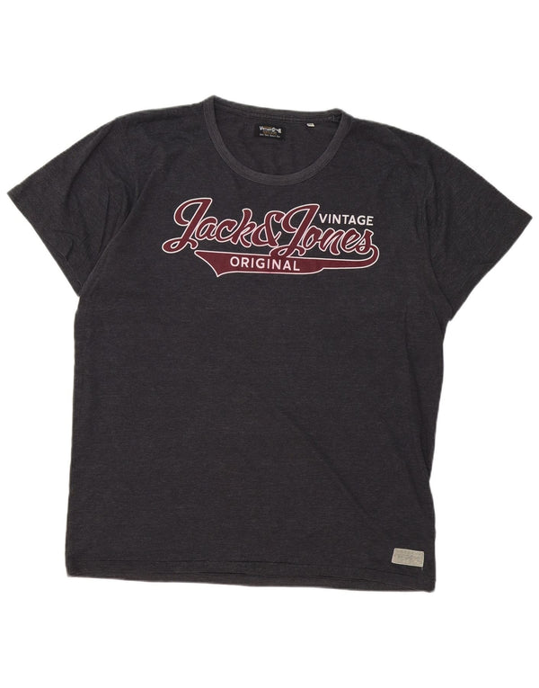Jack & Jones Camiseta gráfica para hombre Top 2XL Algodón moteado gris