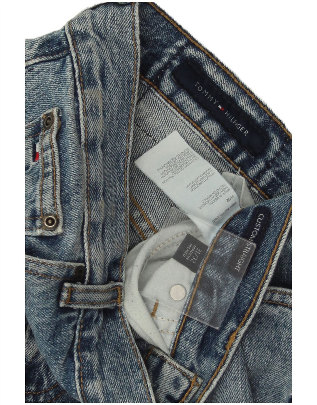 TOMMY HILFIGER Vaqueros rectos de ajuste personalizado para hombre W31 L32 Algodón azul