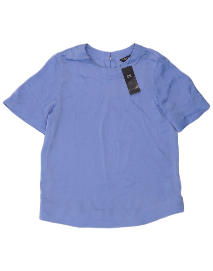 Marks & Spencer Blusa de manga corta para mujer UK 10 Small Poliéster azul