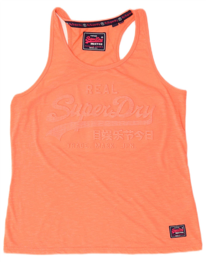 Superdry Mujer Gráfico Chaleco Top UK 44 Grande Naranja Poliéster