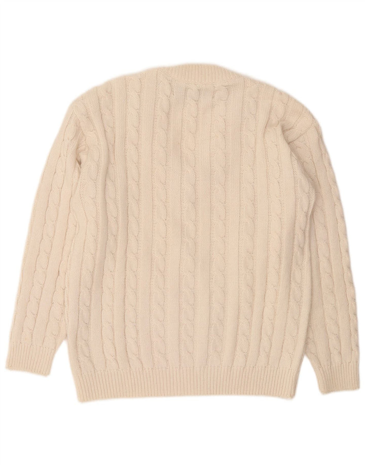 Vintage hombres V-cuello jumper suéter medio apagado acrílico blanco