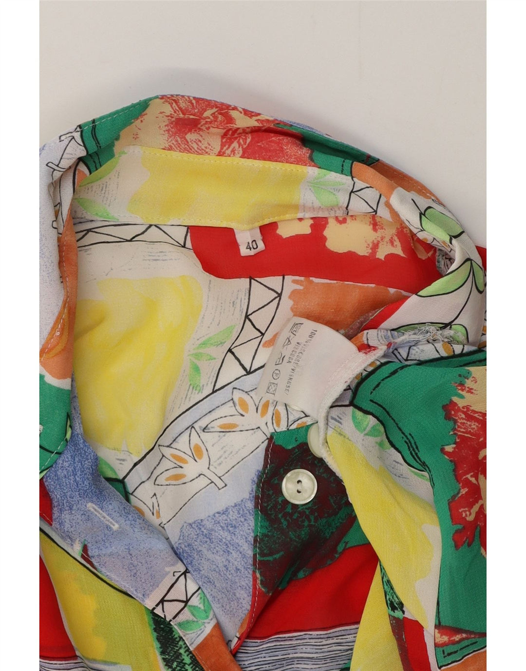 Vintage mujer longline camisa blusa EU 40 medio viscosa multicolor