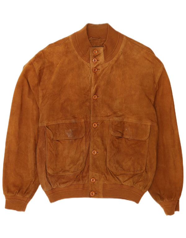 Chaqueta bomber de ante vintage para hombre IT 52 XL Cuero marrón