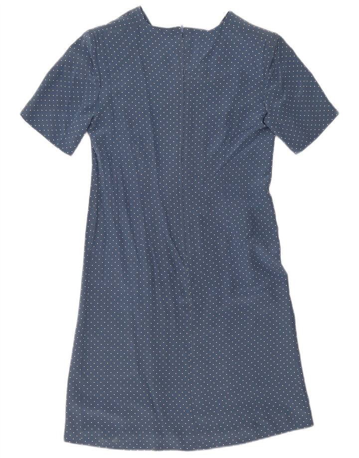 Vintage mujer A-Line vestido Reino Unido 12 azul medio manchado