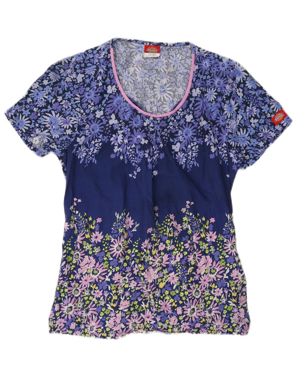 Dickies Blusa de manga corta para mujer UK 10 Small Blue Floral Cotton