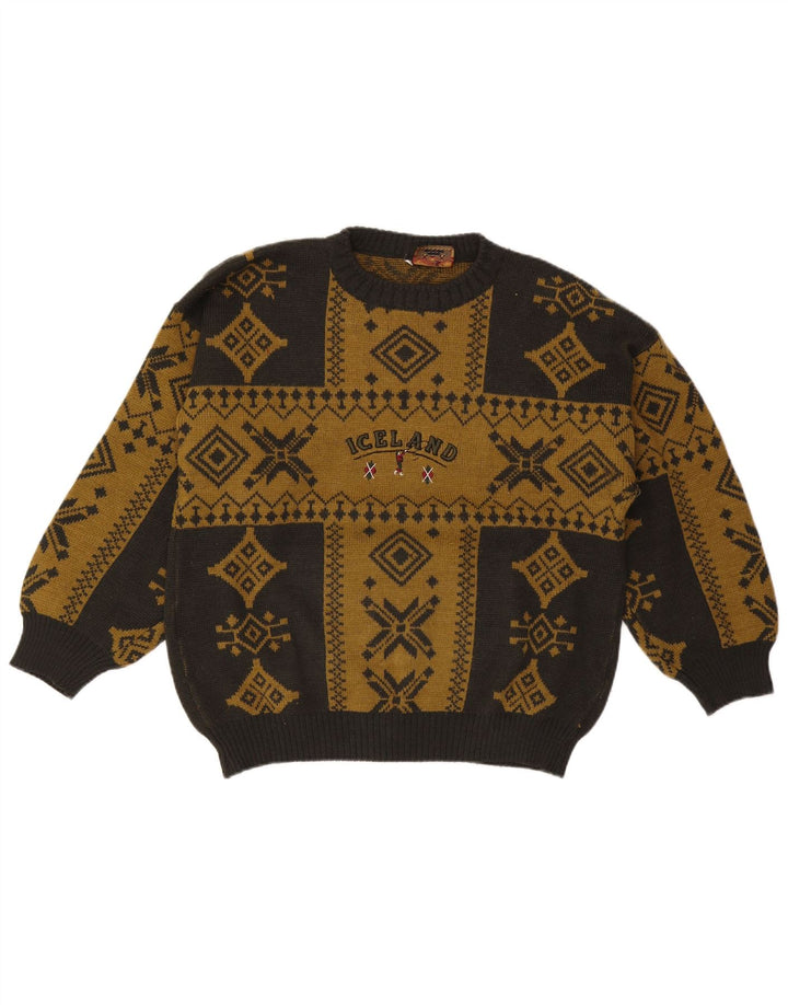 Suéter tipo jersey con cuello redondo para hombre de Islandia, talla grande, color caqui, Fair Isle
