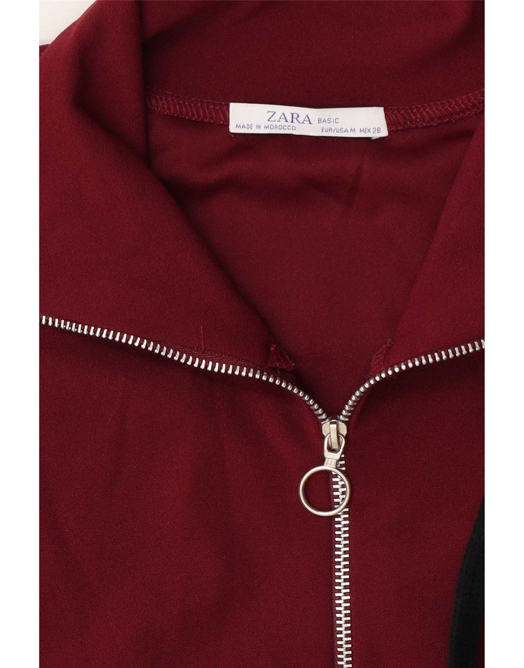 Zara Mujer Cremallera Cuello Jersey Chándal Top UK 14 Medium Borgoña