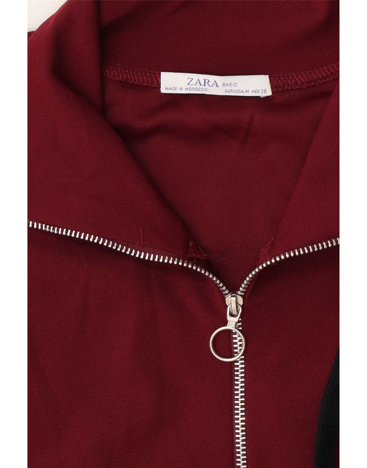 Zara Mujer Cremallera Cuello Jersey Chándal Top UK 14 Medium Borgoña