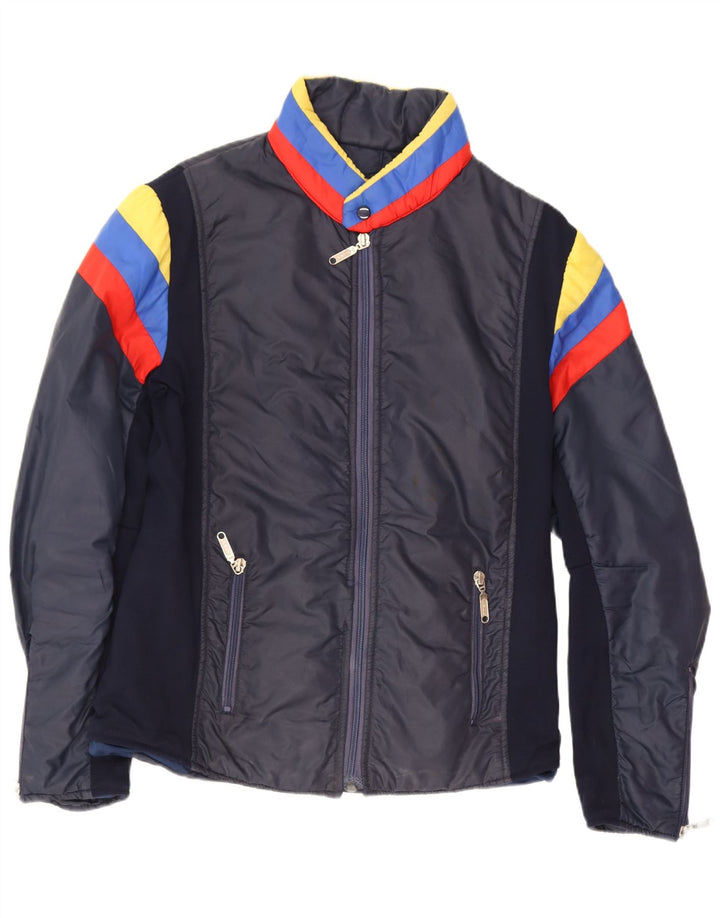 Vintage hombres acolchado chaqueta de esquí tamaño 50 medio azul marino colorblock retro