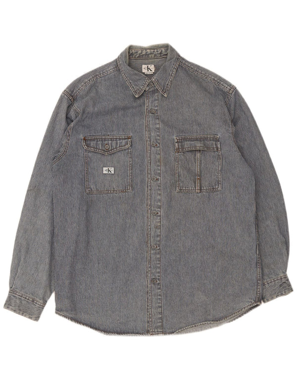 Calvin Klein Jeans Mens Shirt Large Blue Pinstripe Cotton
