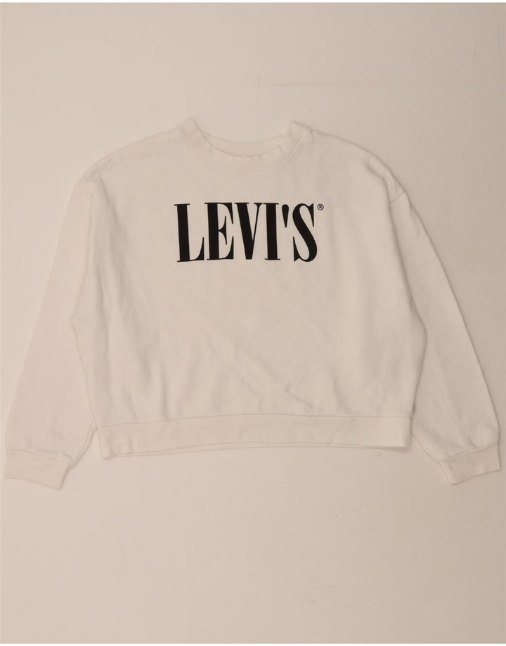 LEVI'S Womens Oversized Graphic Crop Sweatshirt Jumper UK 14 Medium White Vintage Levi's and Second-Hand Levi's from Messina Hembry 