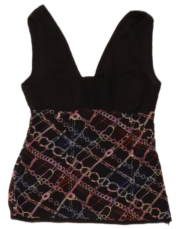 Costume National Blusa corta sin mangas para mujer UK 6 XS Negro Geométrico