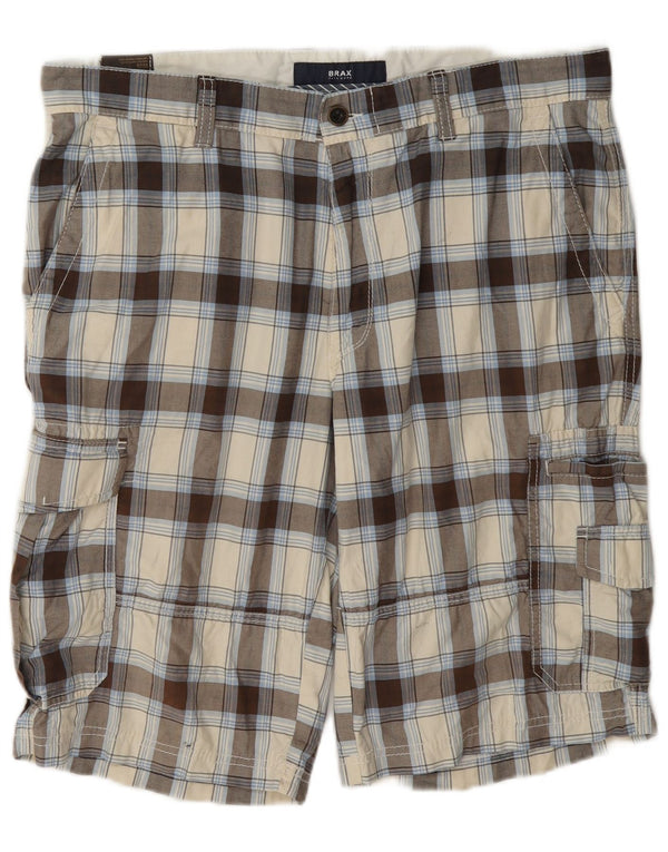 Brax Pantalones cortos tipo cargo para hombre W36 Large Beige Check Cotton