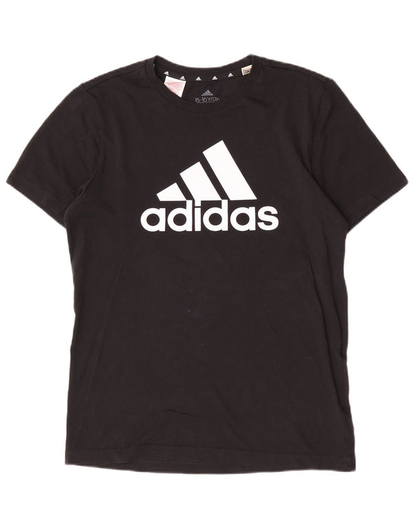 Adidas Boys Graphic T-Shirt Top 15-16 Years Black Cotton