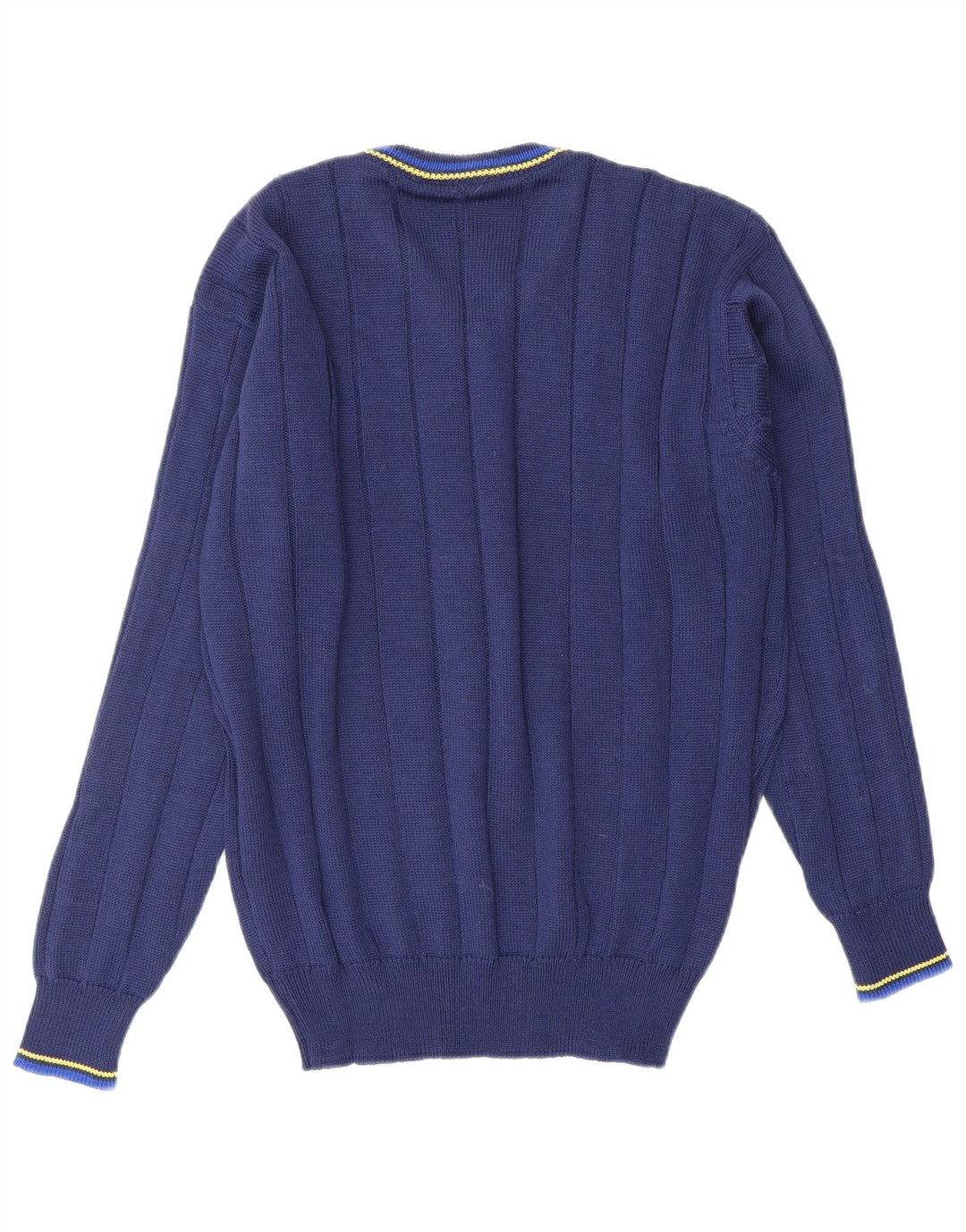 VINTAGE Hombres V-Cuello Jumper Suéter Medio Azul Marino
