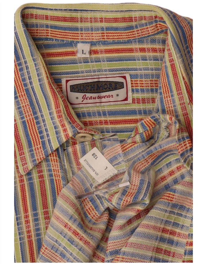 MUCHO MÁS Camisa de manga corta para hombre de algodón a cuadros multicolor grande