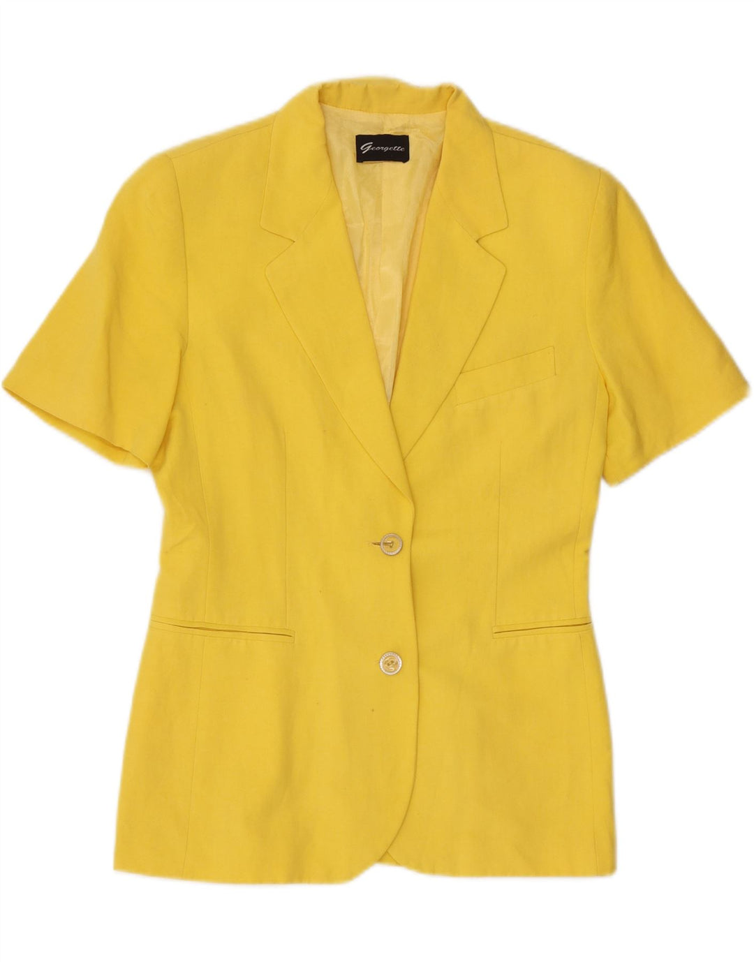 VINTAGE Mujer Manga Corta 2 Botón Blazer Chaqueta Reino Unido 12 Amarillo Medio