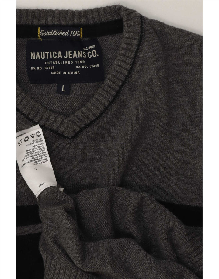 Nautica Jersey con cuello en V para hombre, talla grande, algodón gris