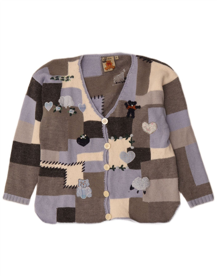 Vintage mujer gráfico cardigan suéter Reino Unido 10 pequeño patchwork multicolor