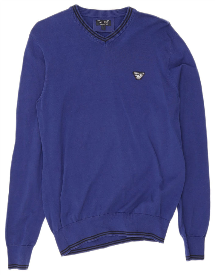 Armani Jeans Hombre Jersey Con Cuello En V De Algodón A Rayas Azul Medio