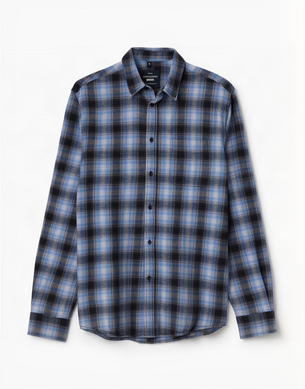 Camargue Camisa De Franela Hombre Algodón A Cuadros Azul Medio