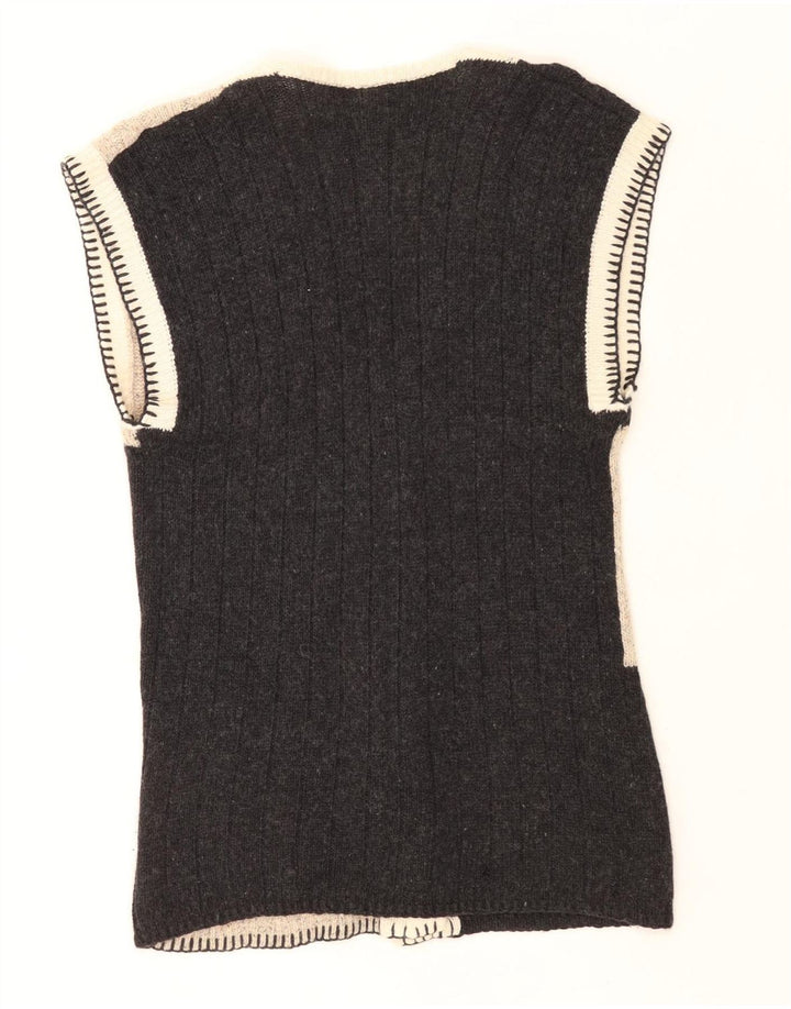 Astor Cárdigan sin Mangas para Mujer UK 44 Lana Gris Medio Colorblock