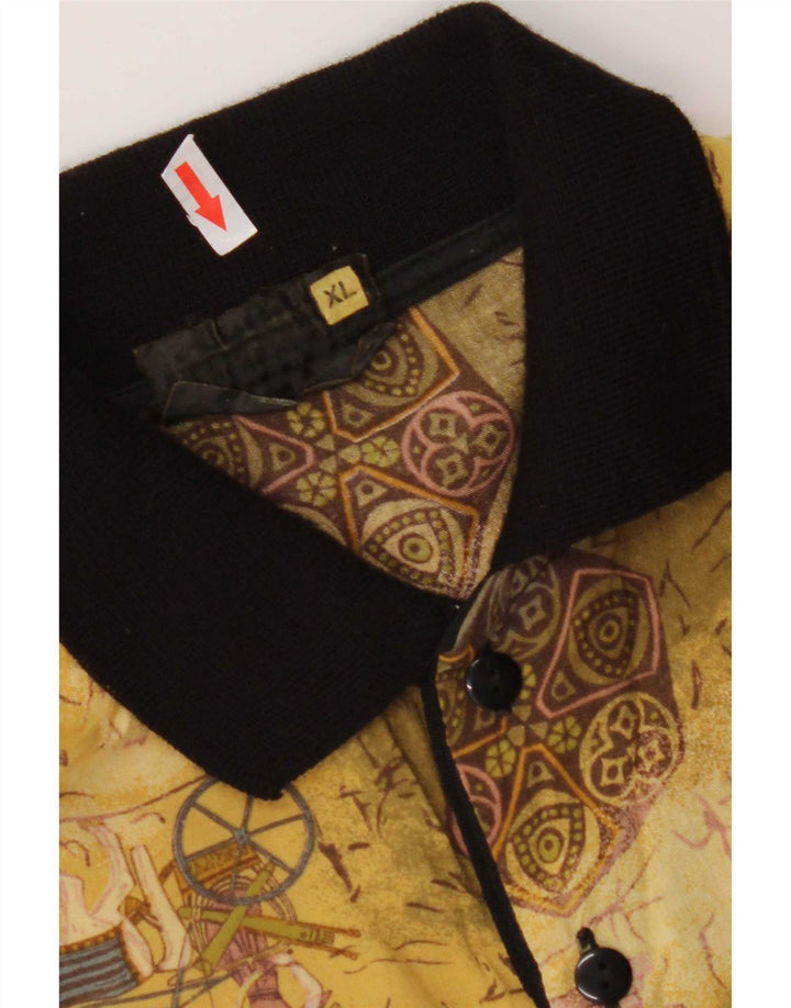 Polo gráfico vintage con estampado abstracto para hombre XL Rayón amarillo