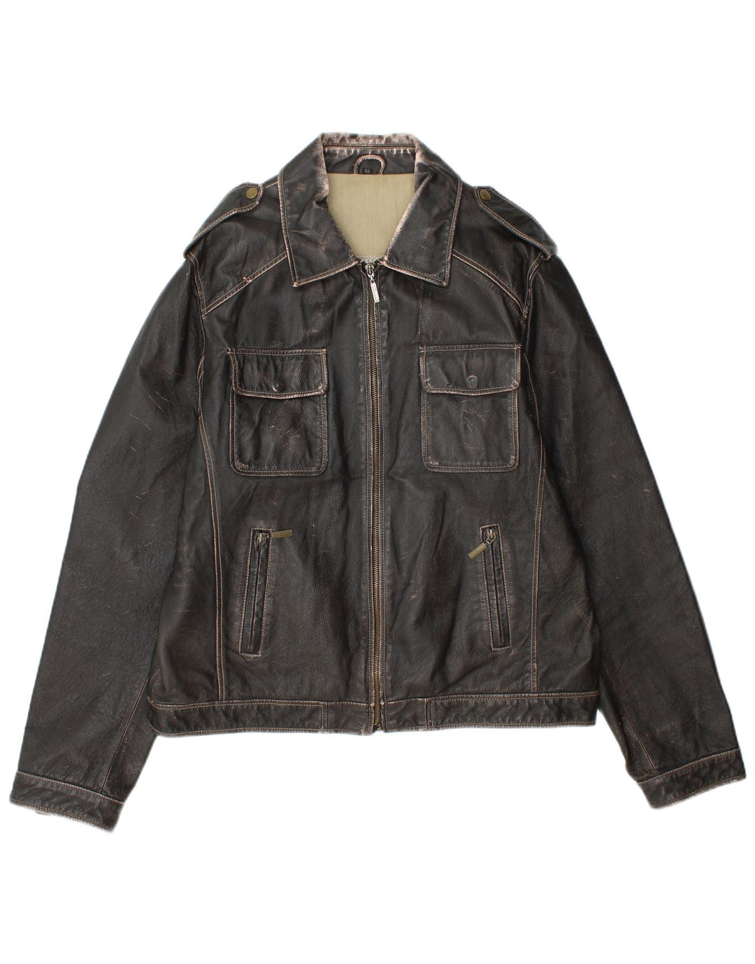 Le Frog Chaqueta de cuero militar para mujer IT 52 2XL Negro