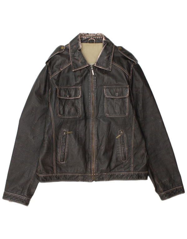 Le Frog Chaqueta de cuero militar para mujer IT 52 2XL Negro