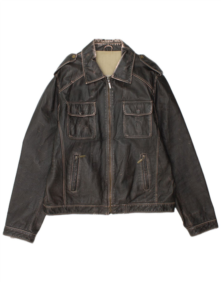 Le Frog Chaqueta de cuero militar para mujer IT 52 2XL Negro