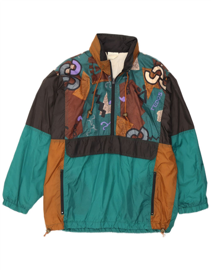 Vintage hombres gráfico pullover chaqueta de lluvia Reino Unido 38 bloque de color verde medio