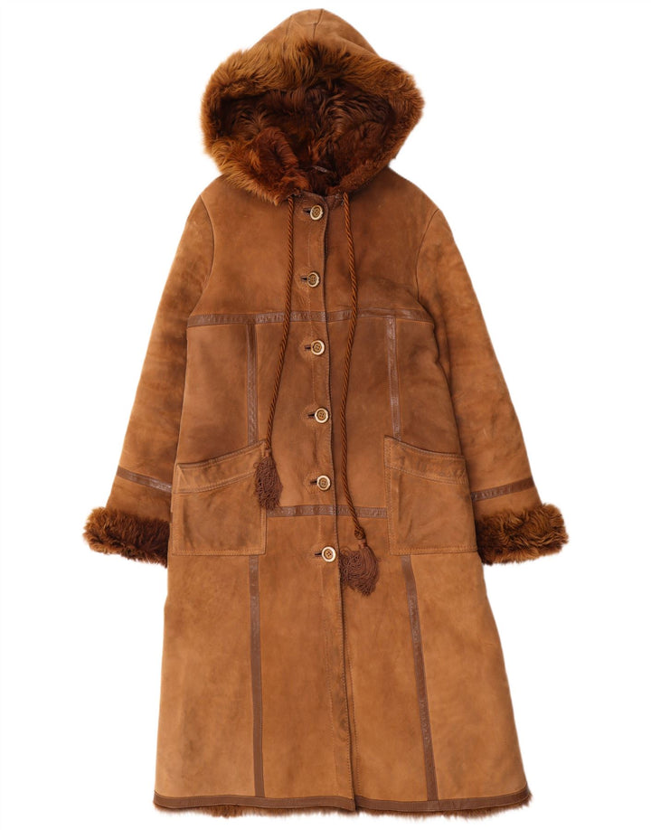 Vintage mujer shearling abrigo Reino Unido 14 marrón medio
