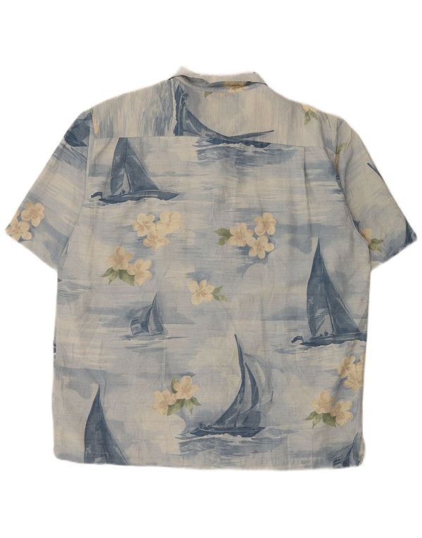 Camisa vintage de manga corta para hombre XL seda floral azul