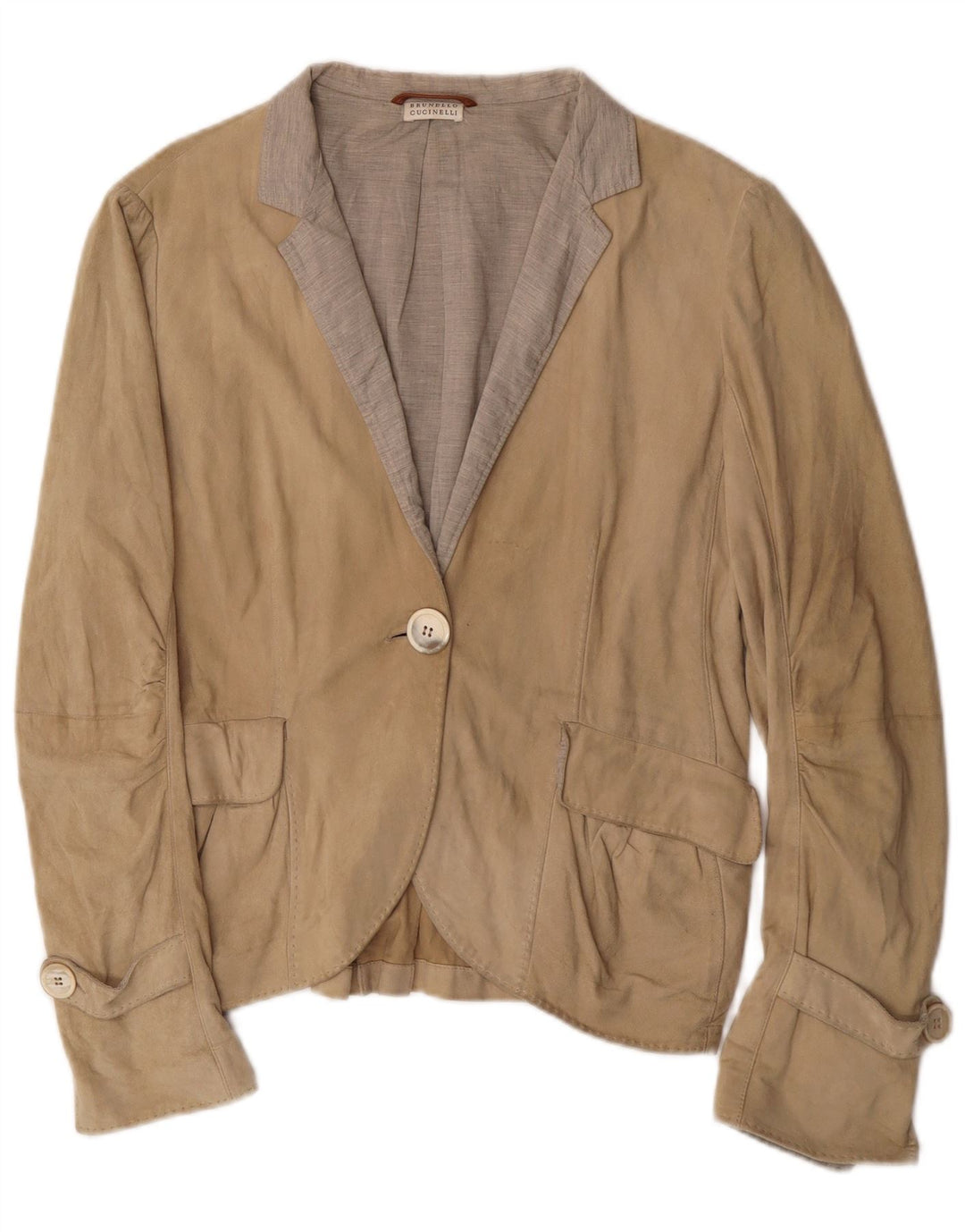 Brunello Cucinelli Chaqueta tipo blazer con 1 botón para mujer UK 42 Medium Beige Classic