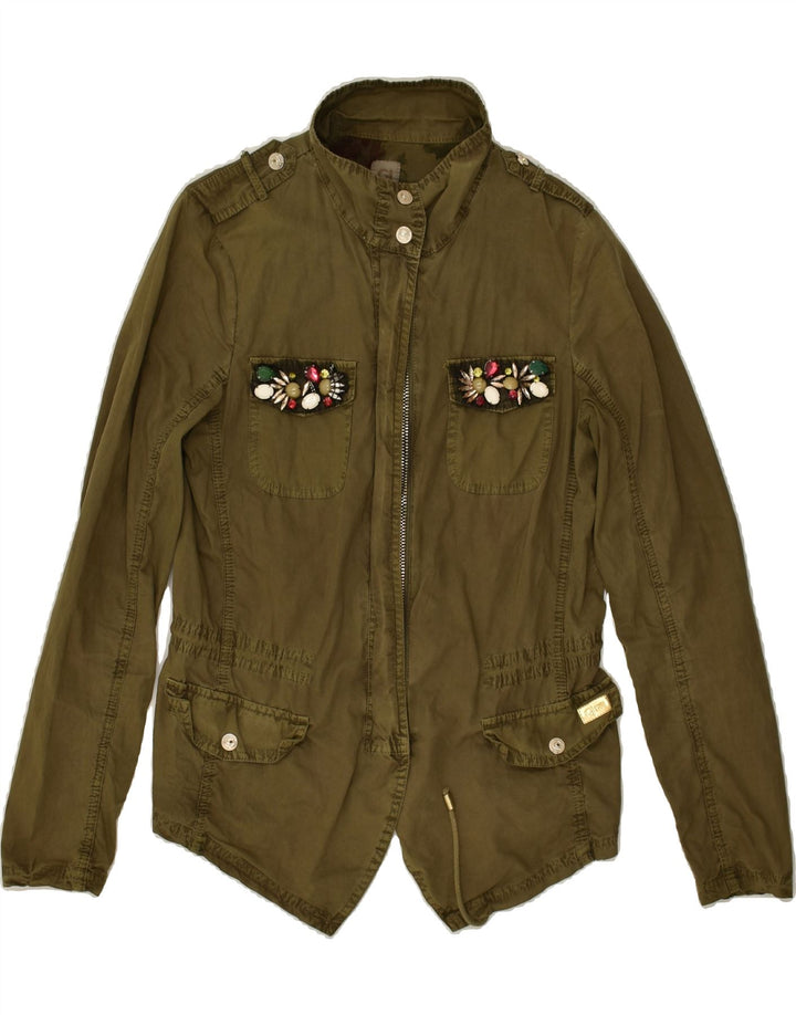 GAUDI Womens Utility Jacket IT 42 Medium Khaki Cotton Vintage Gaudi and Second-Hand Gaudi from Messina Hembry 