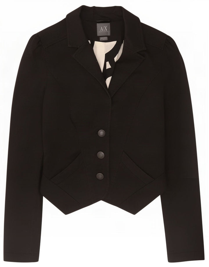 Armani Chaqueta corta tipo blazer con 3 botones para mujer UK 44 Mediana Algodón negro