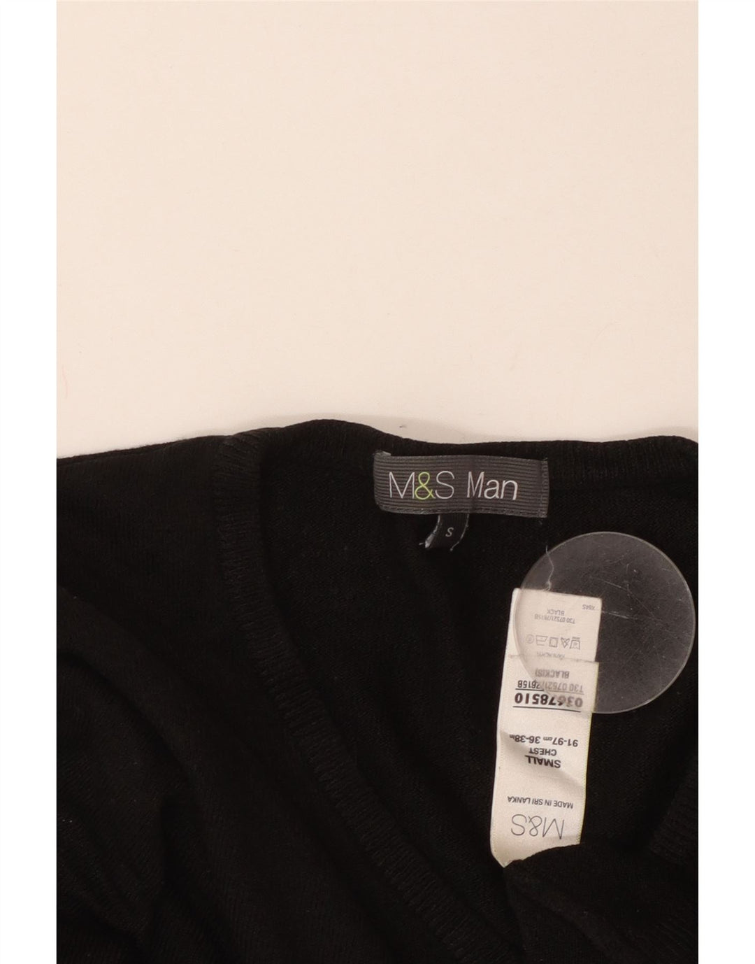 MARKS & SPENCER Suéter con cuello en V para hombre Pequeño Acrílico negro